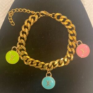 LV Louis Vuitton Upcycled Charms/Zipper Pulls Attached To A Bracelet